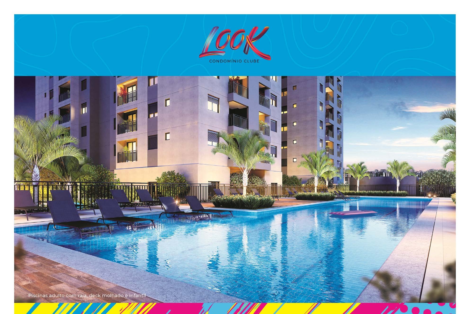 Piscinas com deck molhado e solário — Look Condomínio Clube