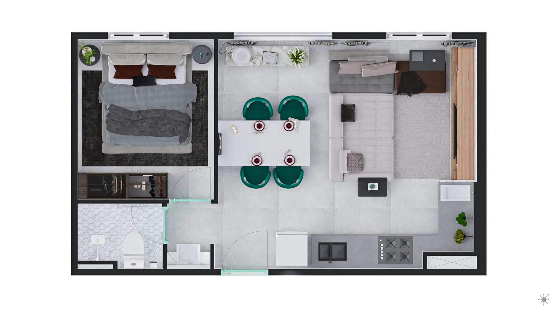 Planta de 33 m² — 2 dormitórios do Choice Ipiranga