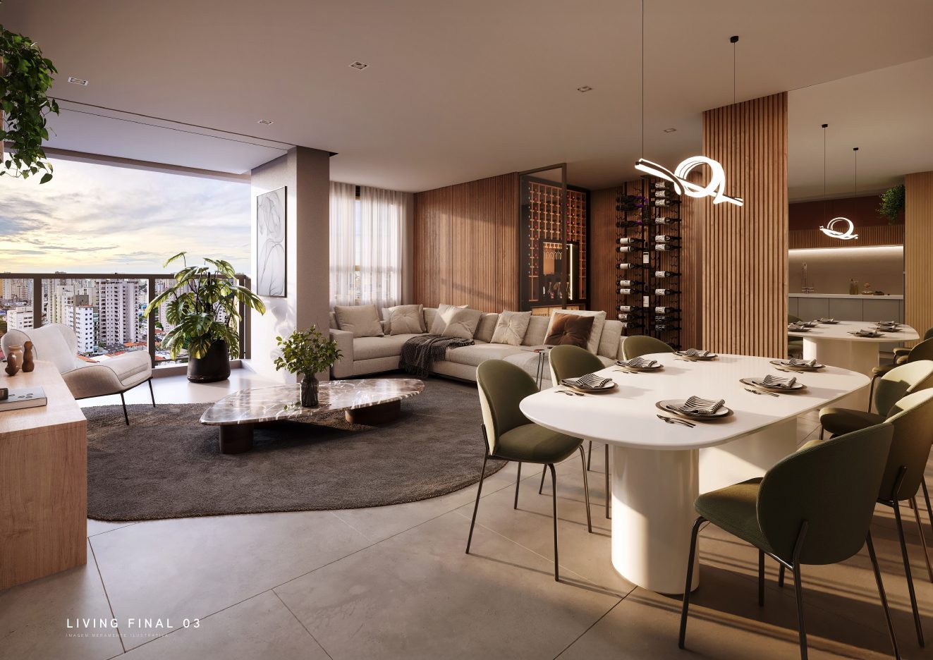 Living da planta de 93,57m²