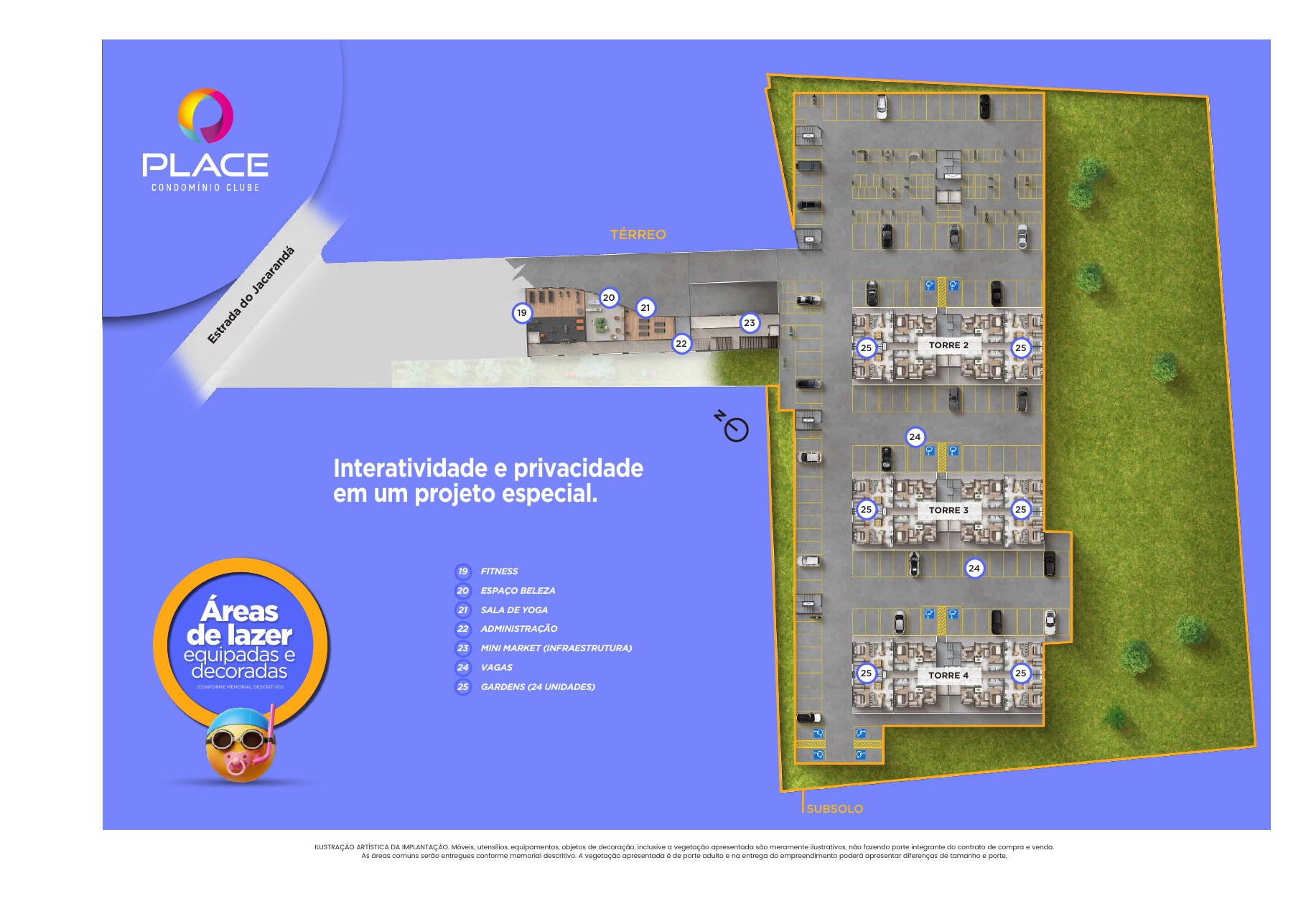 Implantação — térreo e subsolo — Place Condomínio Clube
