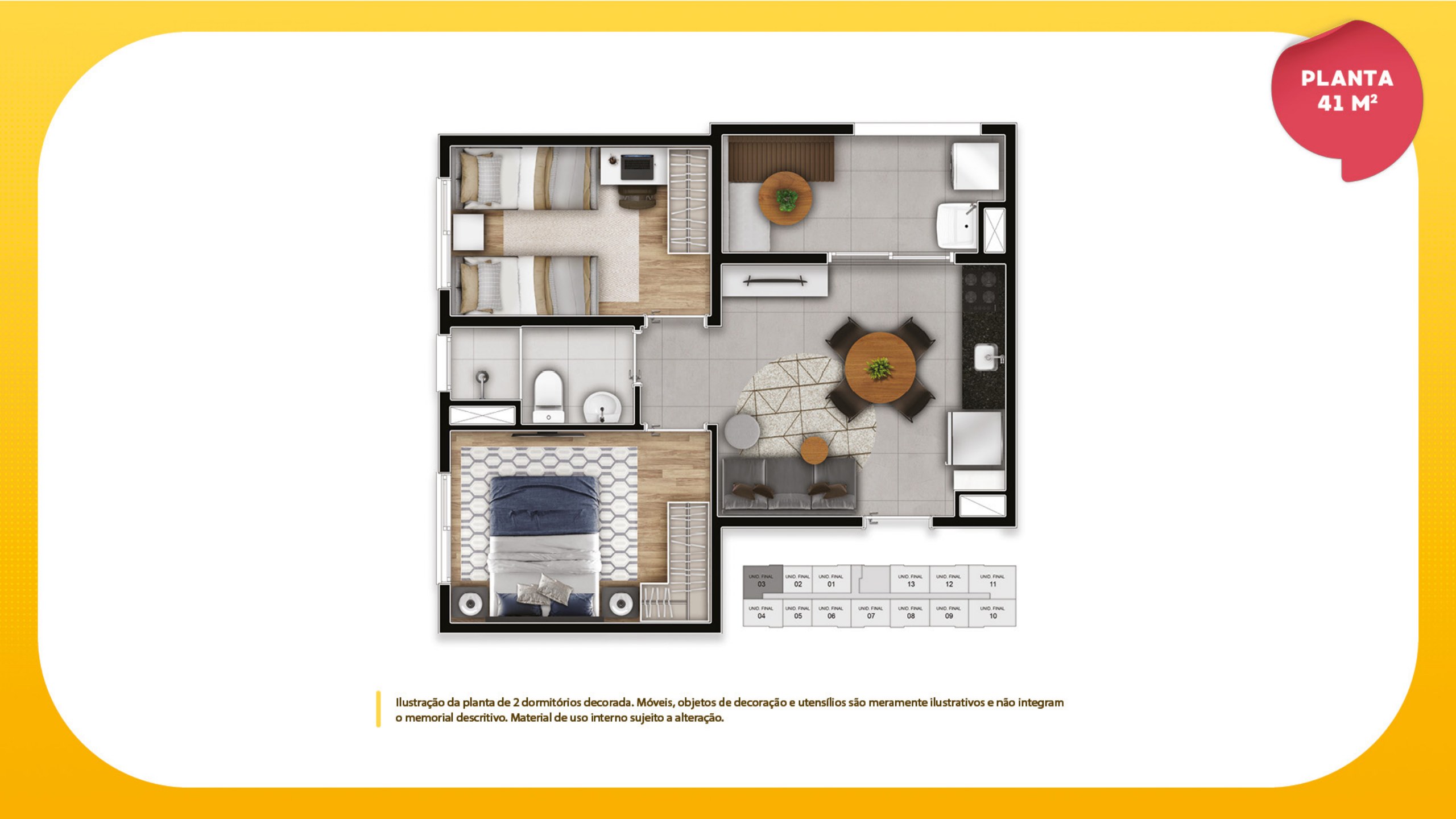 Planta de 41,36 m² do PiN Osasco Residencial Clube