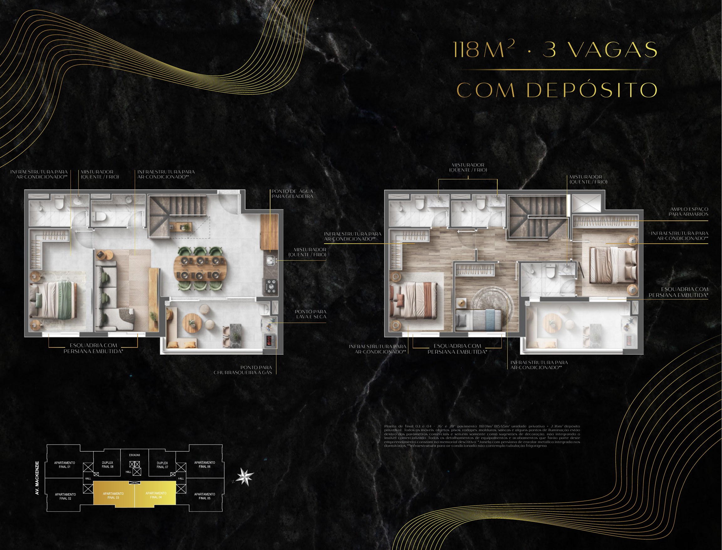 Planta de 118,01 m² (duplex) do Symmetry Residence