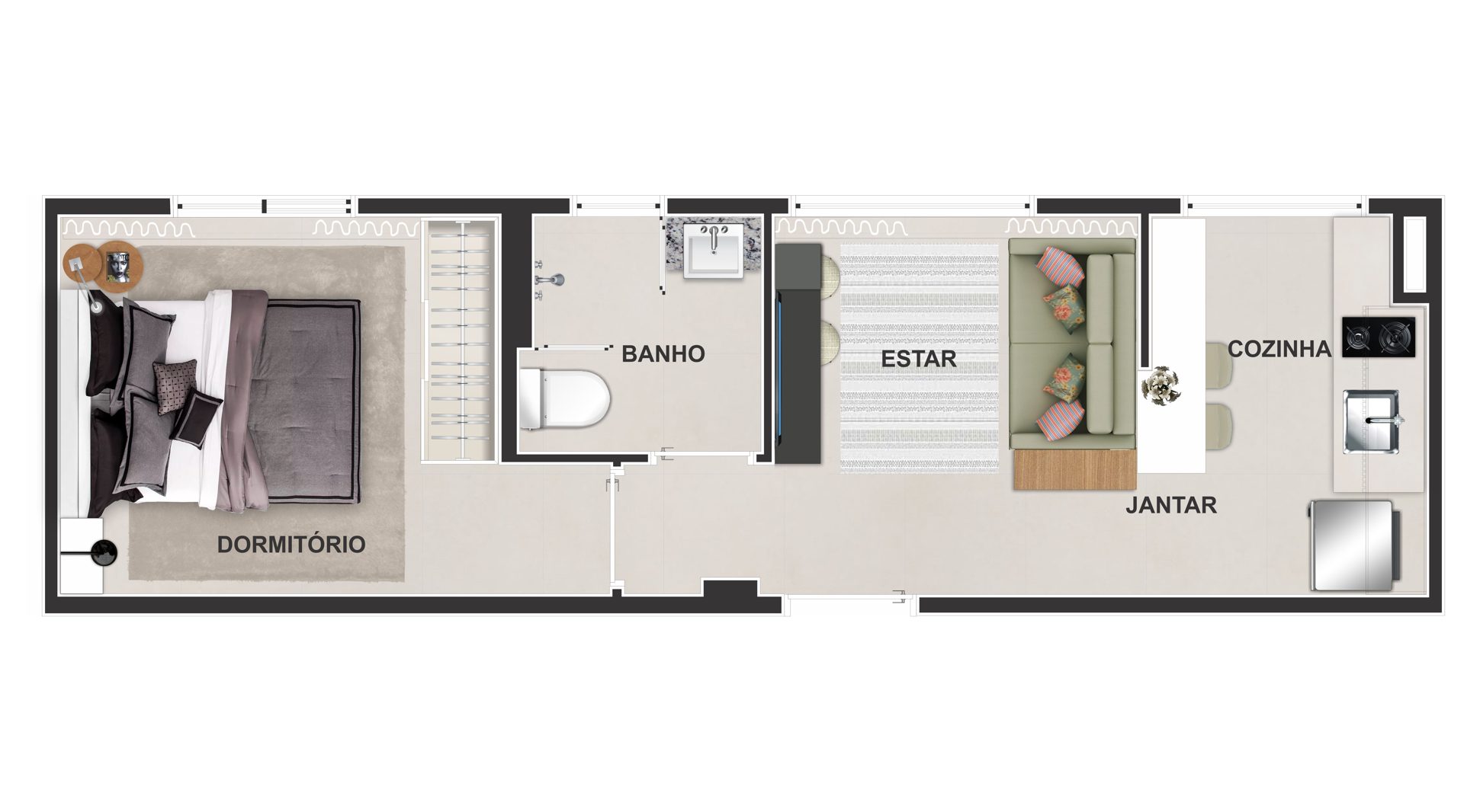 Planta de 26 m² — studio do Choice Ipiranga