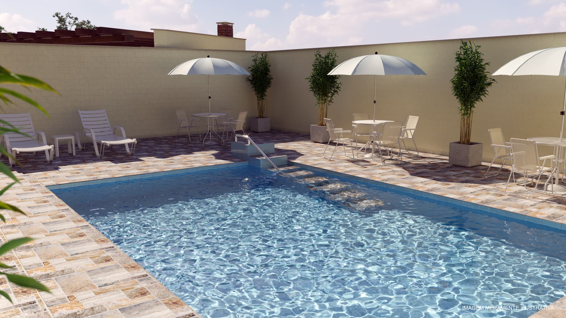 Piscina — mesas e guarda-sóis — Advanced Taboão I