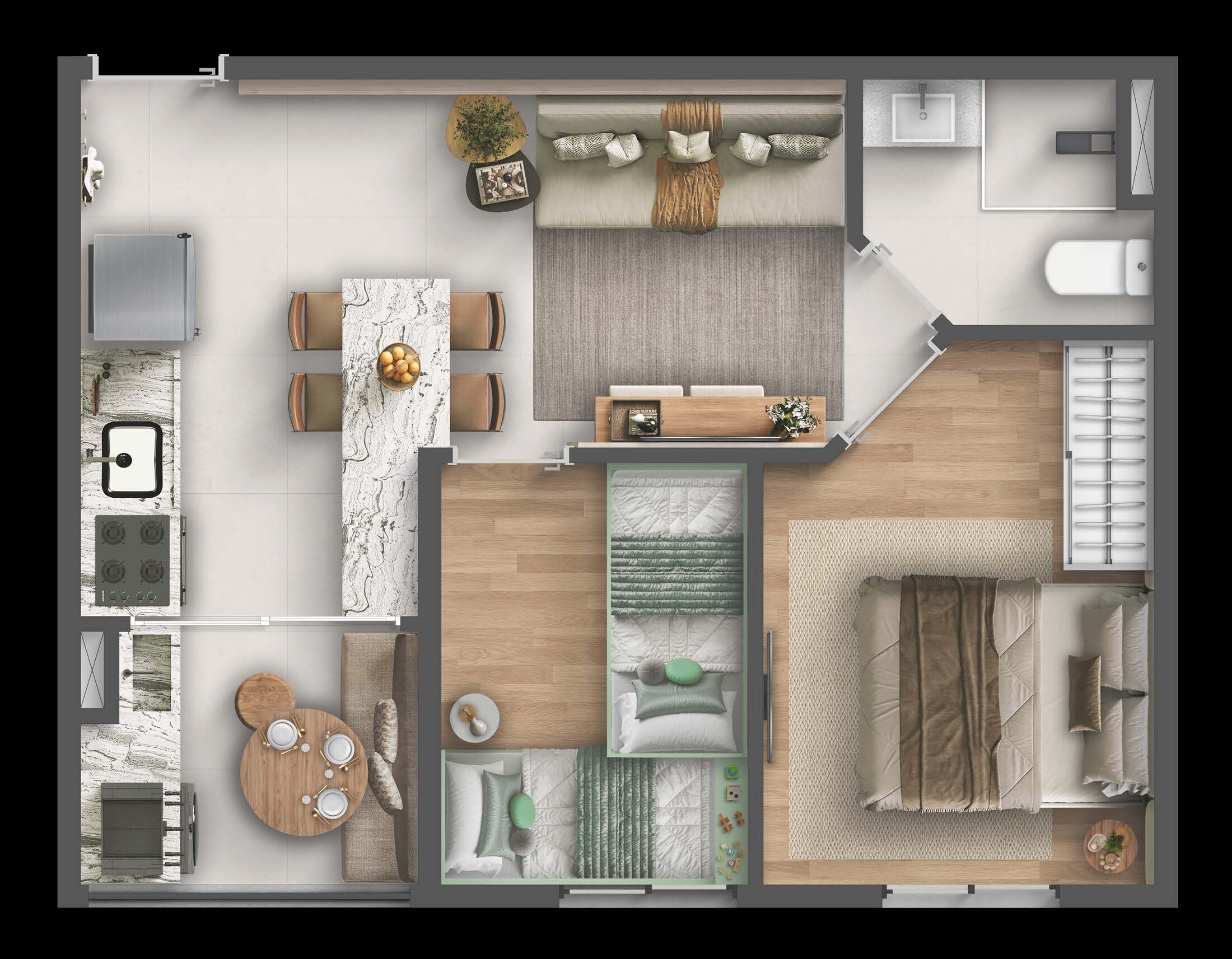 Planta de 39,16 m² do Residencial Maro by BP8