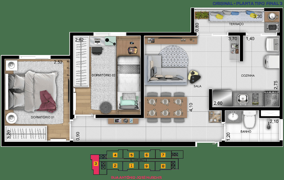 Planta de 49,23 m² do Park 650 Condomínio Clube