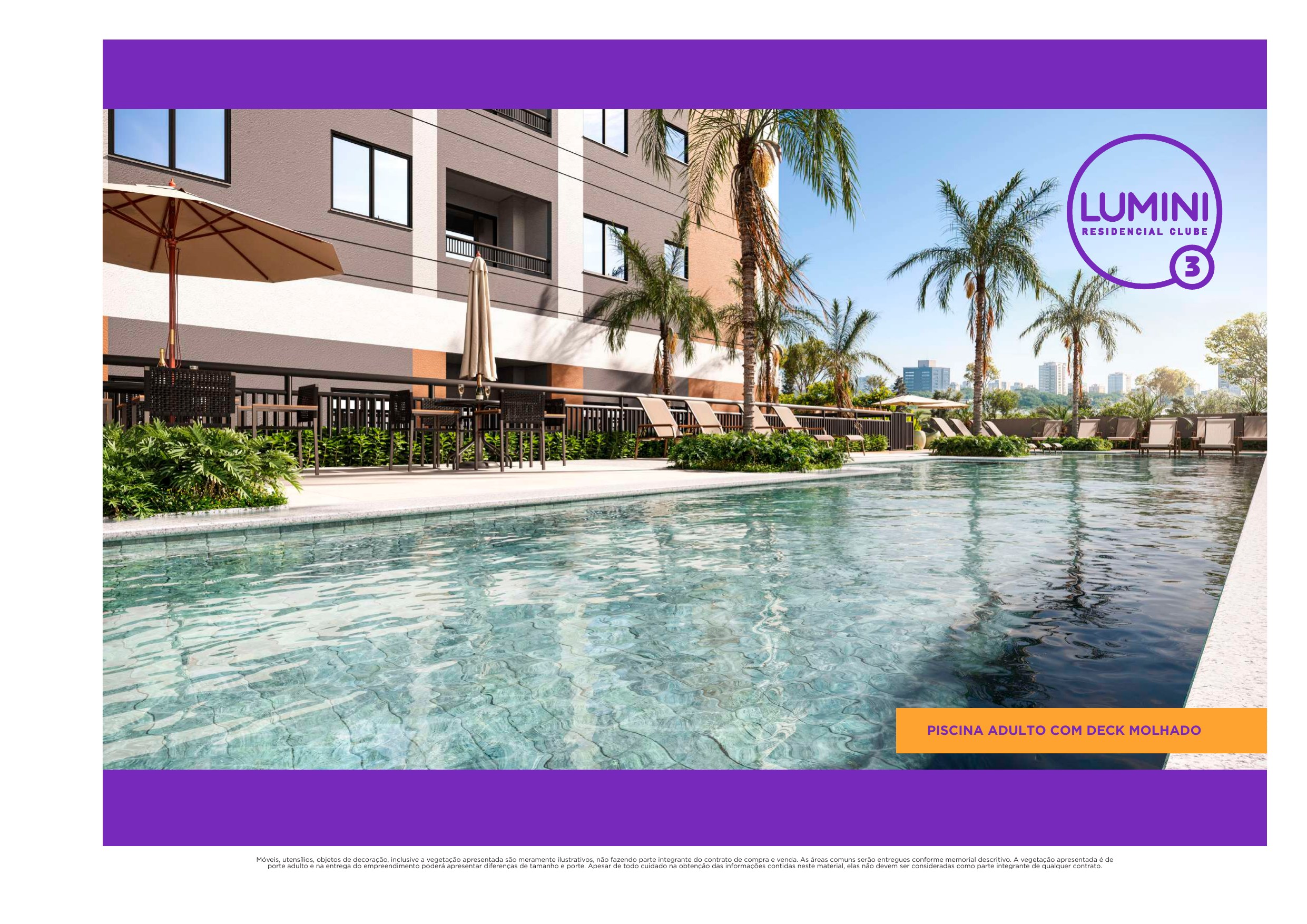 Piscina adulto com deck molhado — Lumini 3 Residencial Clube
