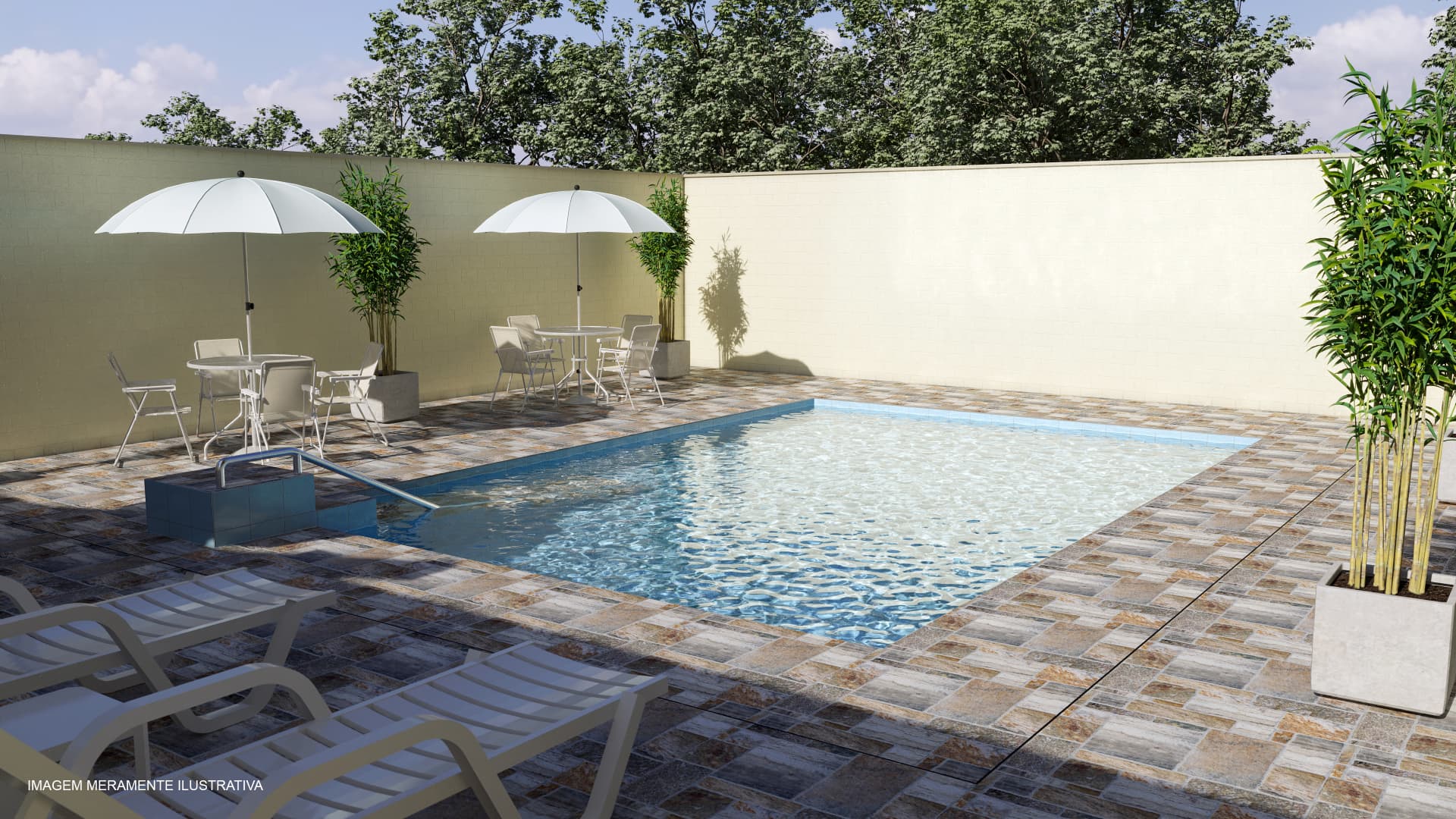 Piscina — deck com espreguiçadeiras — Advanced Taboão I