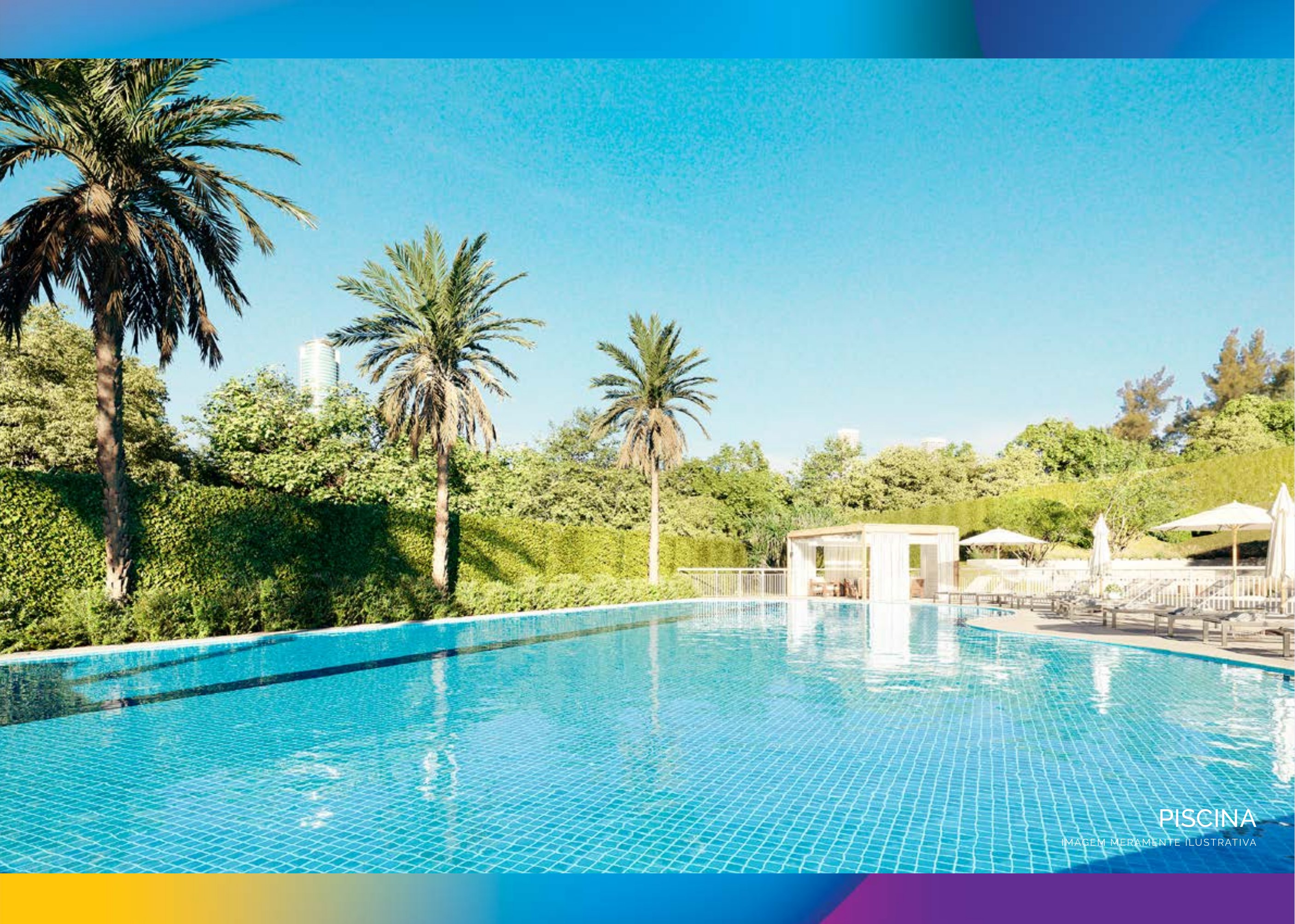 Piscina com bangalô e solarium — Lumini Clube Residencial