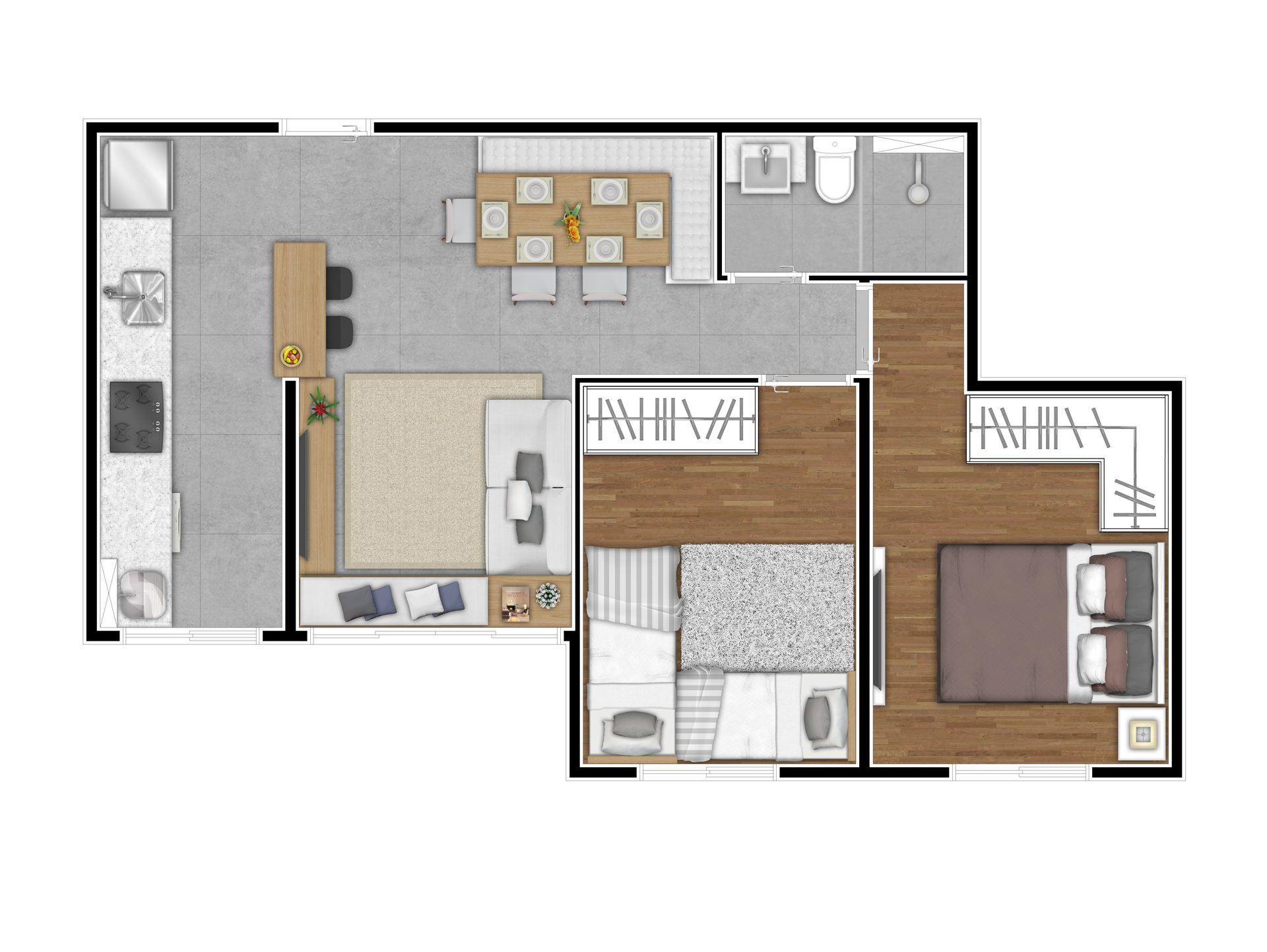 Planta de 2 dormitórios — final 4 do Bella Cidade Itapevi