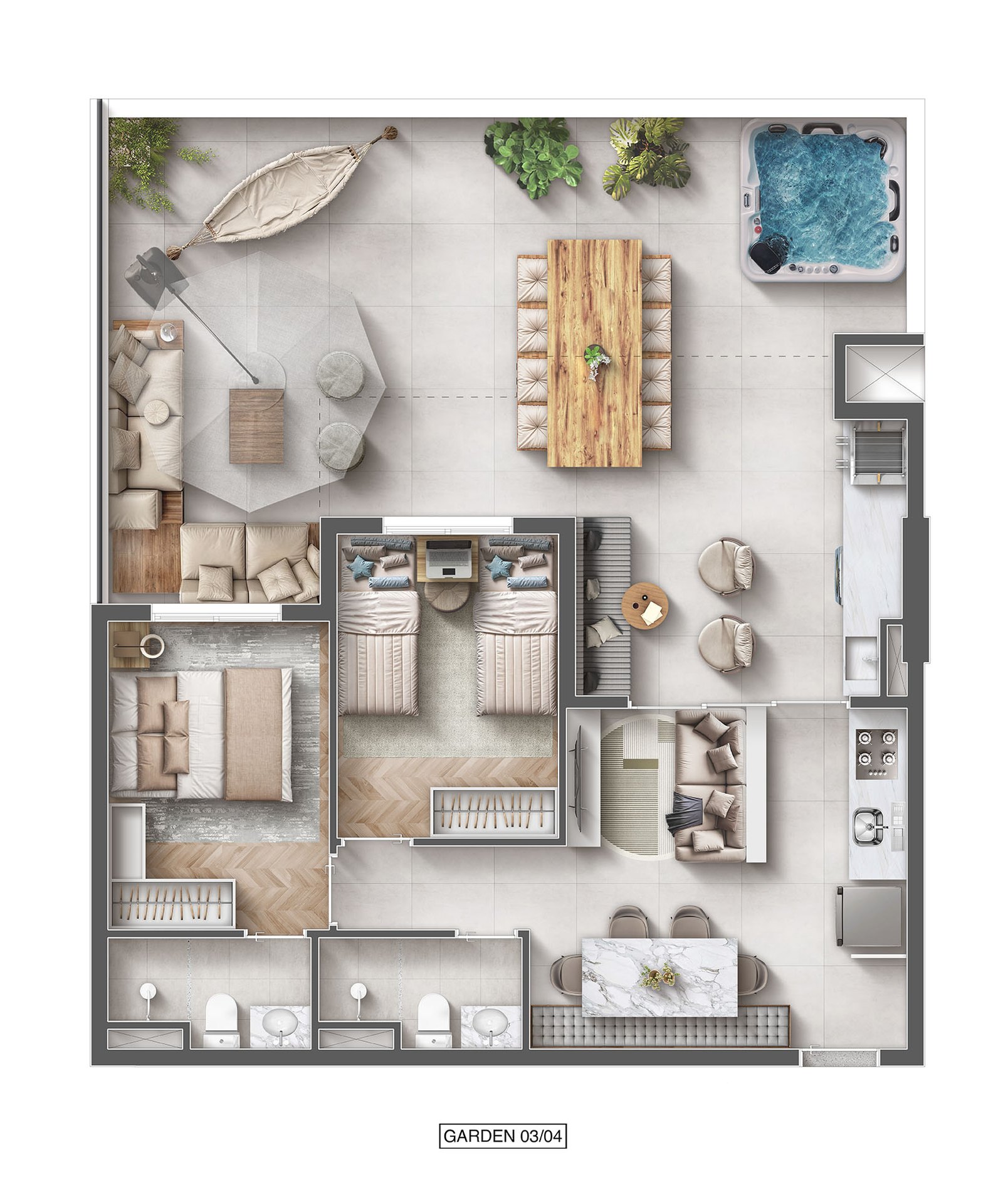 Planta de Garden 93 m² do Máxima Ares Altino
