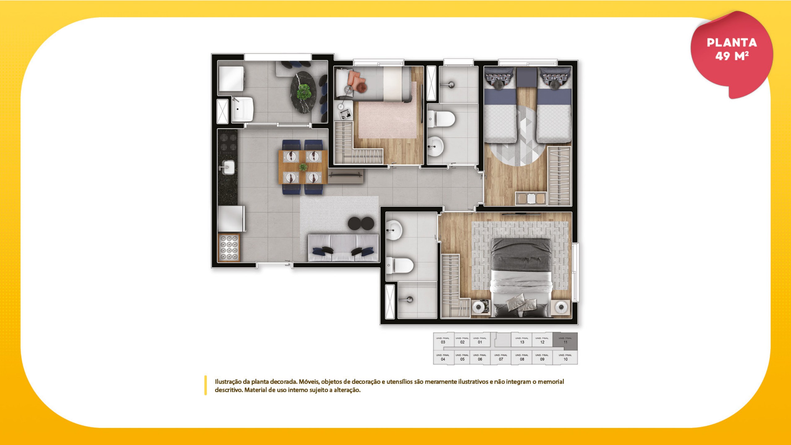 Planta de 49,85 m² do PiN Osasco Residencial Clube