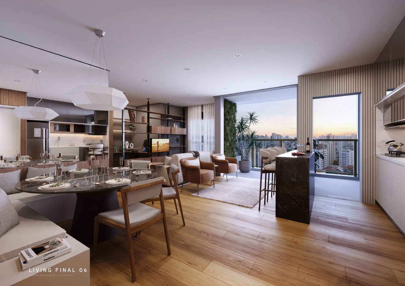 Living da planta de 88,05m²