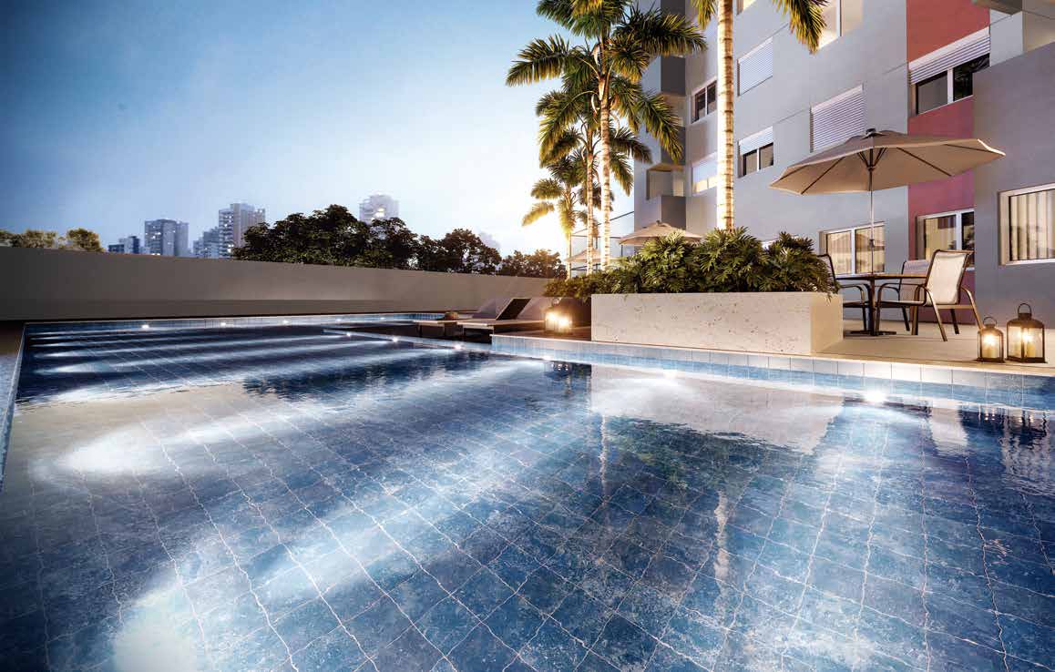 Piscinas adulto e infantil com prainha e solário — Solar das Violetas Residencial Clube