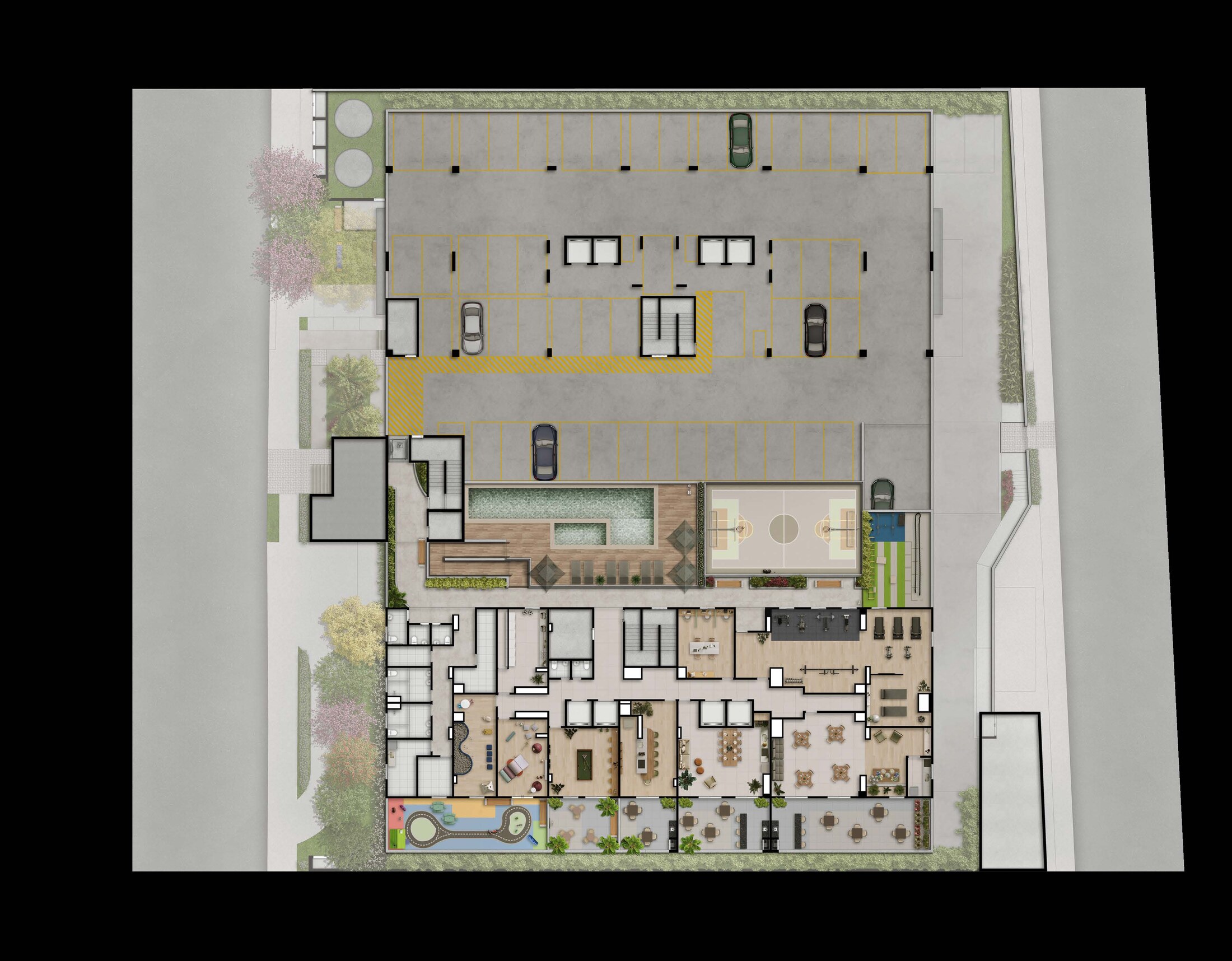 Implantação do térreo e das áreas comuns — Residencial Maro by BP8