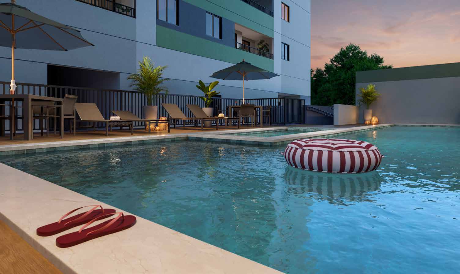 Piscinas adulto e infantil com deck — Residencial Momi by BP8