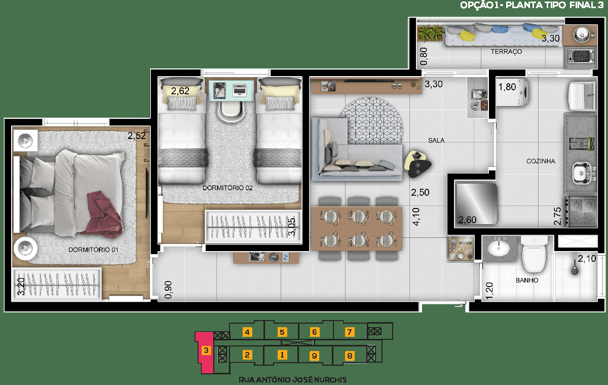 Planta de 62,20 a 100,28 m² do Park 650 Condomínio Clube