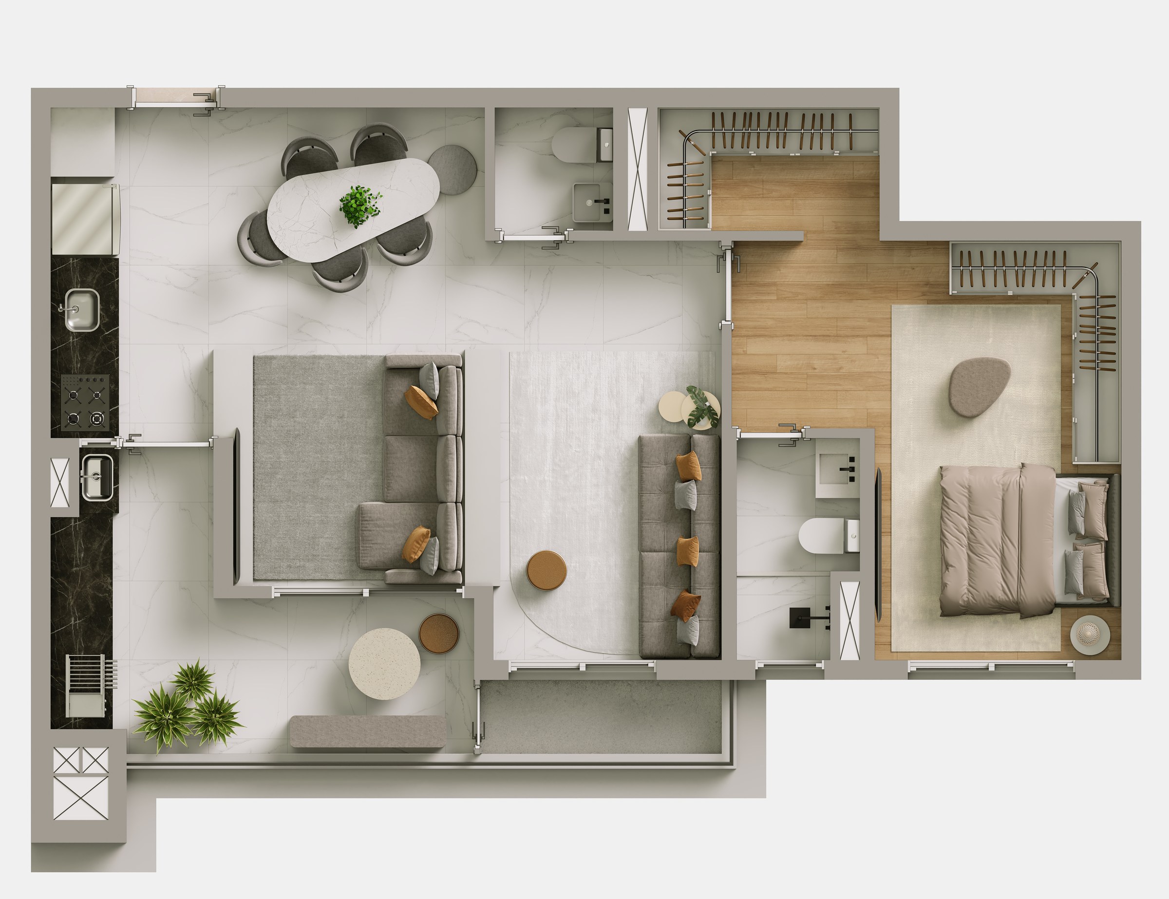 Planta de 67 m² — opção ampliada do Alpha Park View