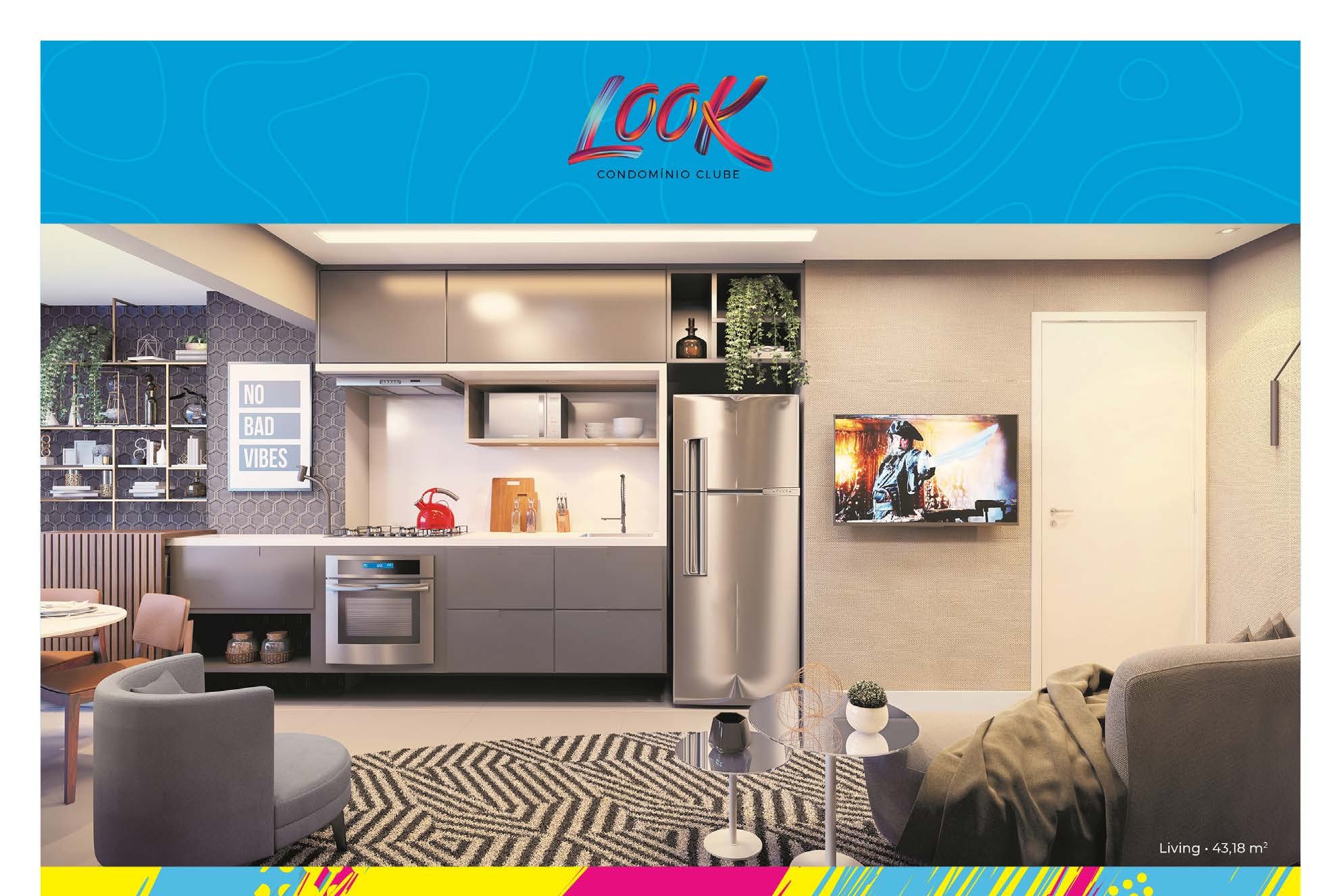 Living de 43,18 m² — Look Condomínio Clube