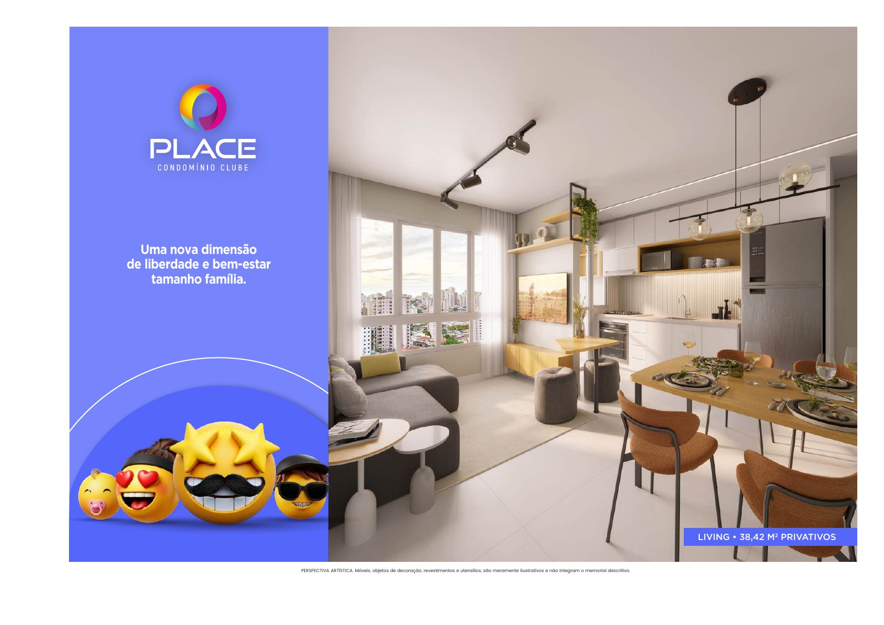 Living de 38,42 m² — Place Condomínio Clube