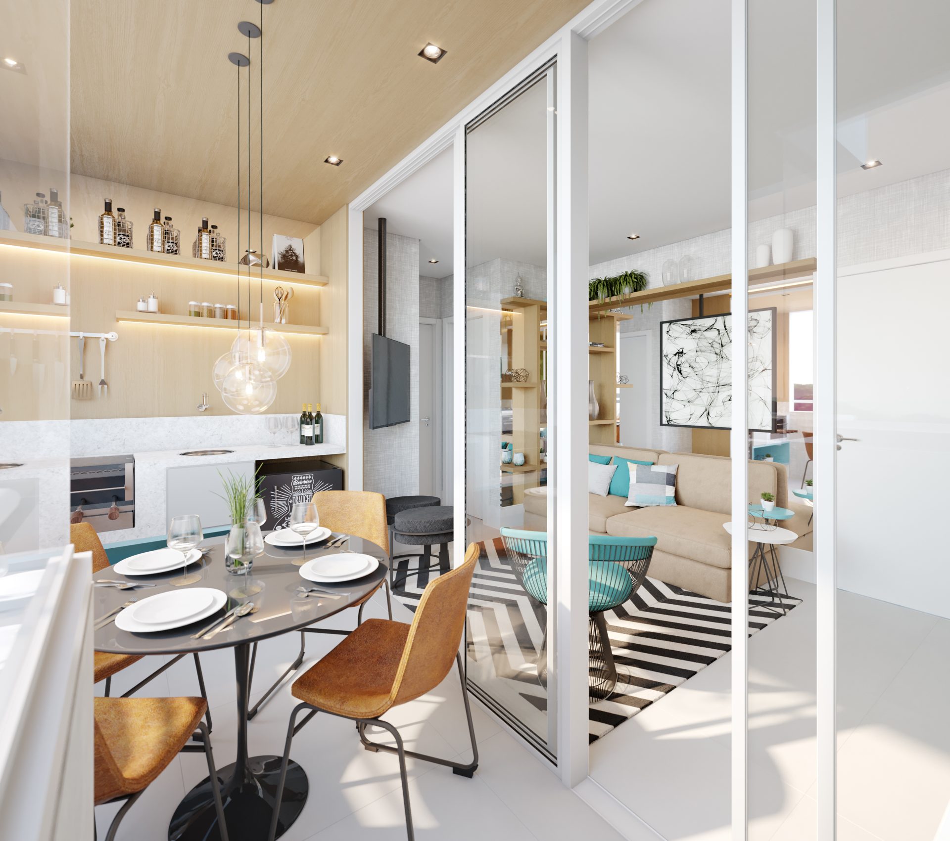 Planta de 38,87 m² — 2 dorms com terraço gourmet (torres 3–4) do Infinity Home Club
