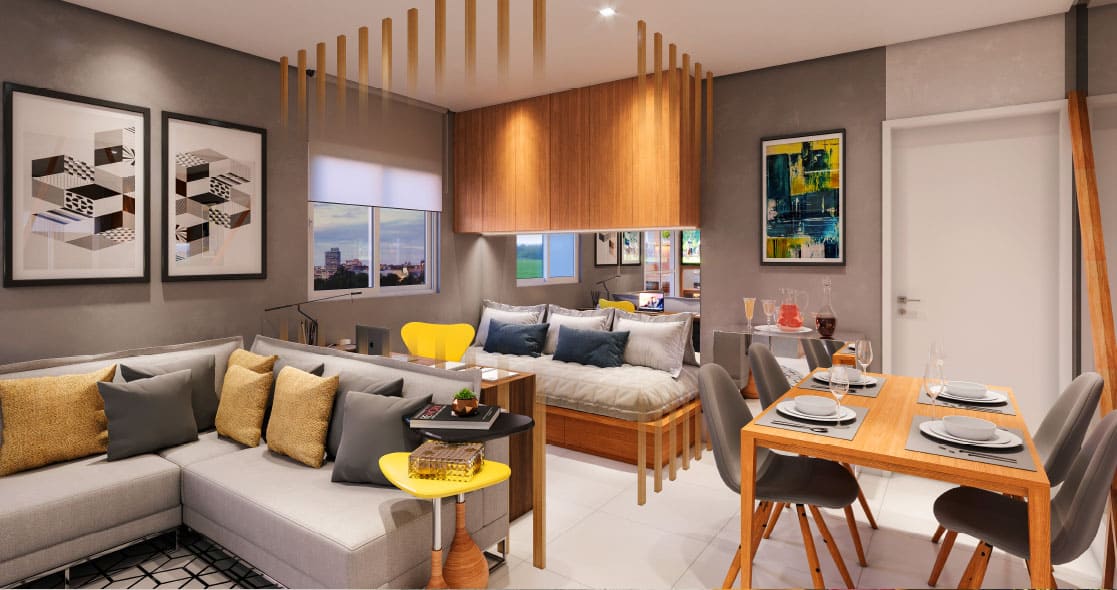 Living da planta de 49,23 m²